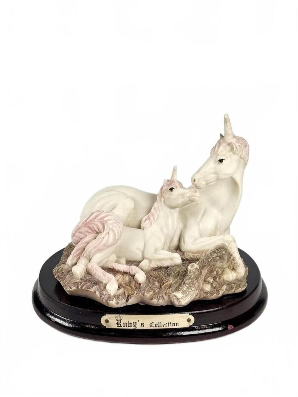 Crosa Ruby’s Collection 1996 Mother Baby Unicorn Resin Figurine on Wood Base